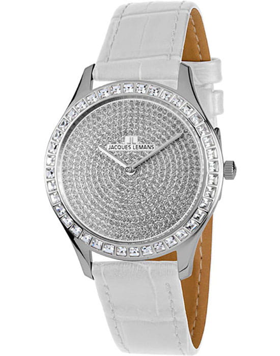 Jacques Lemans Jacques Lemans 1-1841ZE  1-1841ZE кварцевые женские часы белый циферблат, браслет кожаный — вид спереди