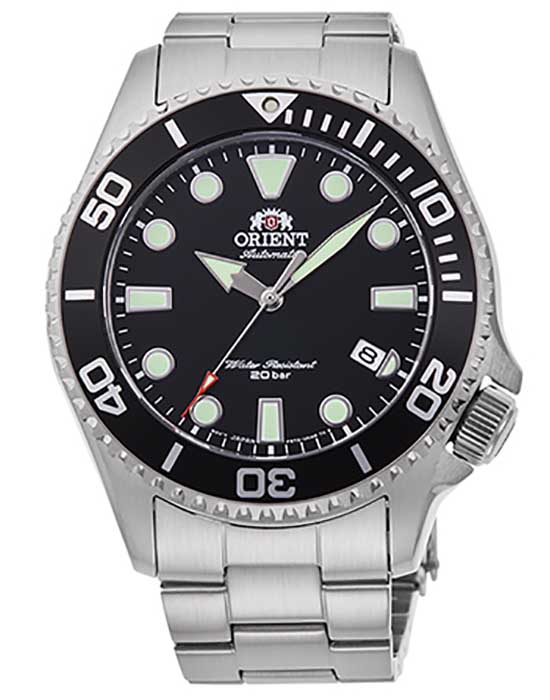 Orient Orient Diving Sport RA-AC0K01B (RN-AC0K01B)  RA-AC0K01B механические мужские часы черный циферблат, браслет нержавеющая сталь — вид спереди