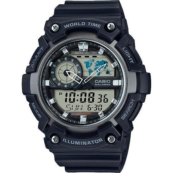 Casio Casio Illuminator AEQ-200W-1A  AEQ-200W-1A кварцевые мужские часы черный циферблат, браслет пластик — вид спереди